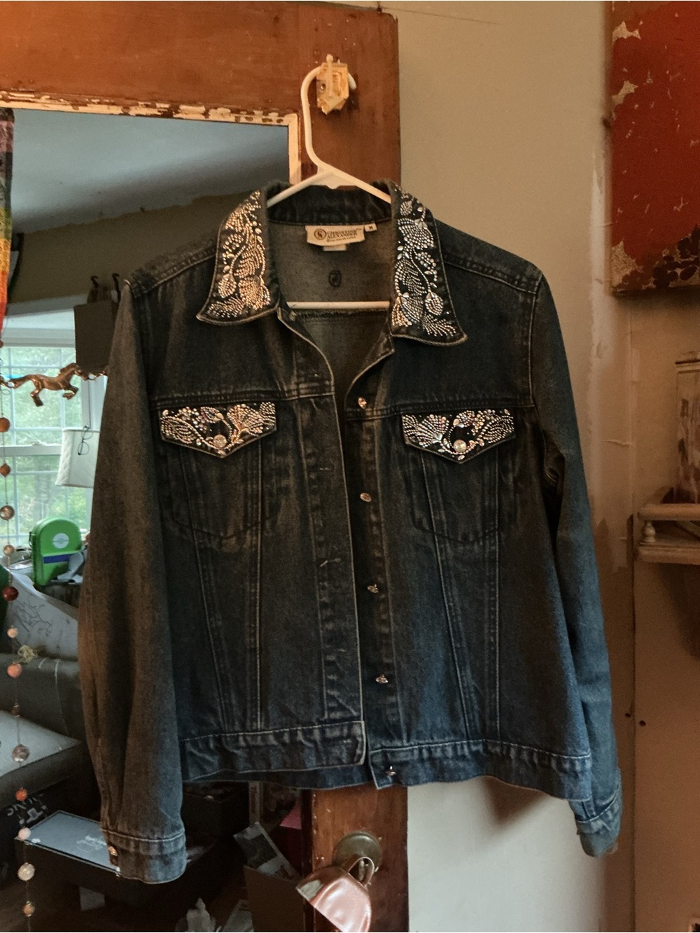 Christine Alexander Dark Denim Jacket with Silver Crystal Embellishment